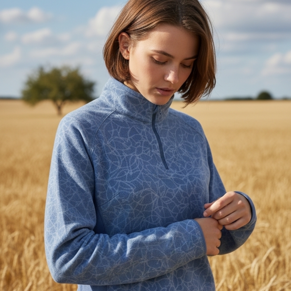 Columbia Quarter Zip Light Blue Patterned Long Sleeve Fleece Top